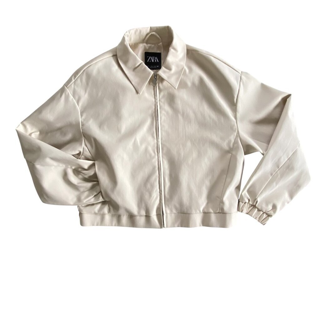 Zara Women's Harrington Neutral Ecru Lightweight  Bomber Jacket Sz  L​